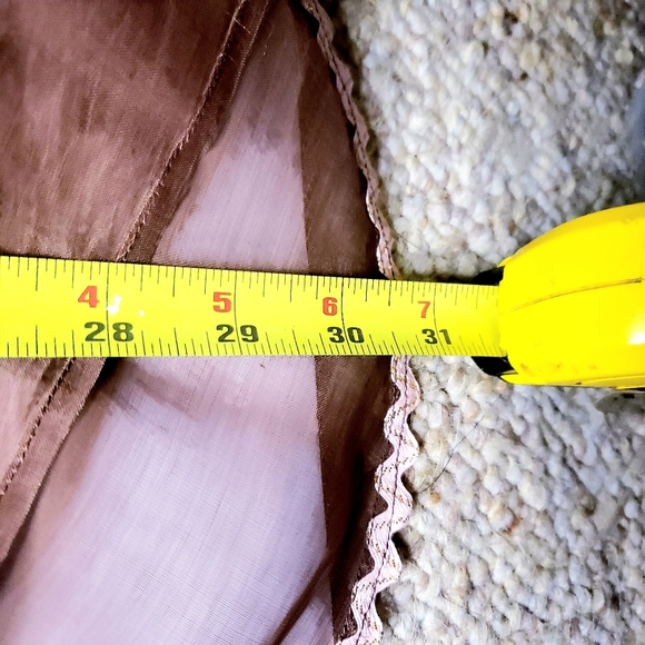 1950s Vintage Wife Brown Sheer Waist Apron Pink Trim with Pockets Retro Trad - Picture 4 of 12